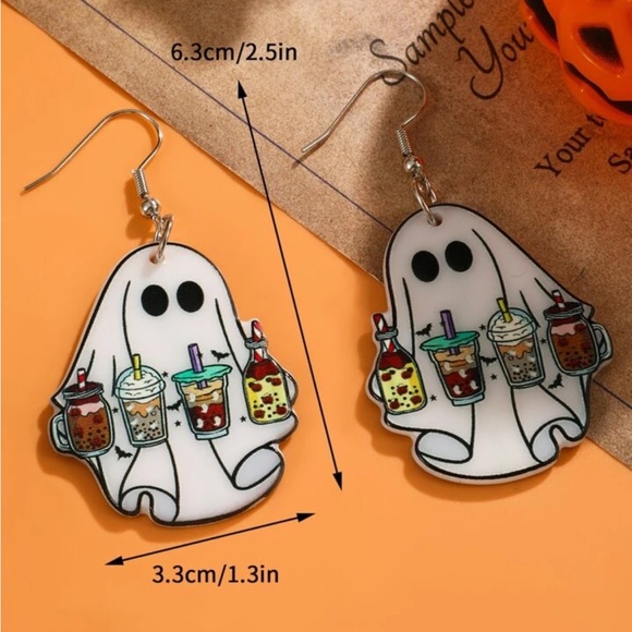 NWT Pumpkin Spice Latte Ghost Fall Autumn Earrings - Picture 3 of 4
